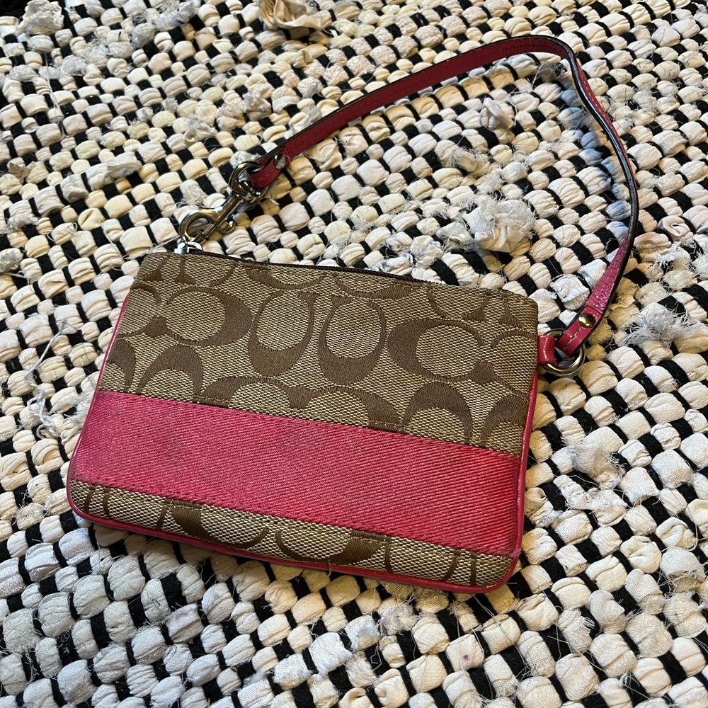 Coach Signature Monogram Pink Wristlet